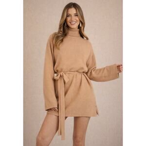 Kittenish Neutral Territory Oversized Ribbed Tan Mini Sweather Dress Size XS